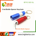 Factory Bulk Sale Cheap Aluminum Material Colorful Promotional mini 3 led Flashlight Keychain Bottle Opener with LR44 Battery